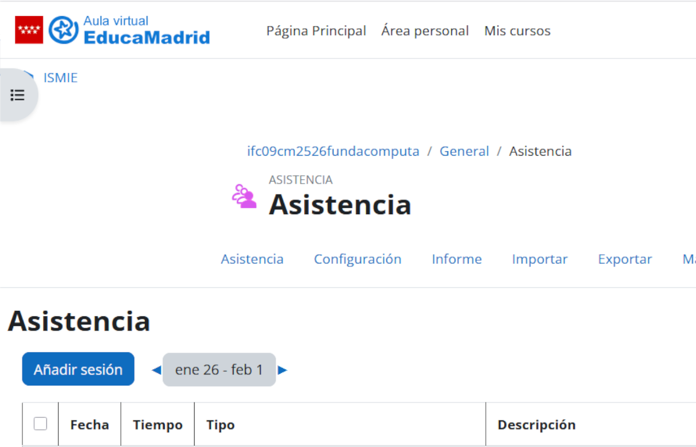 Previsualización del control de asistencia