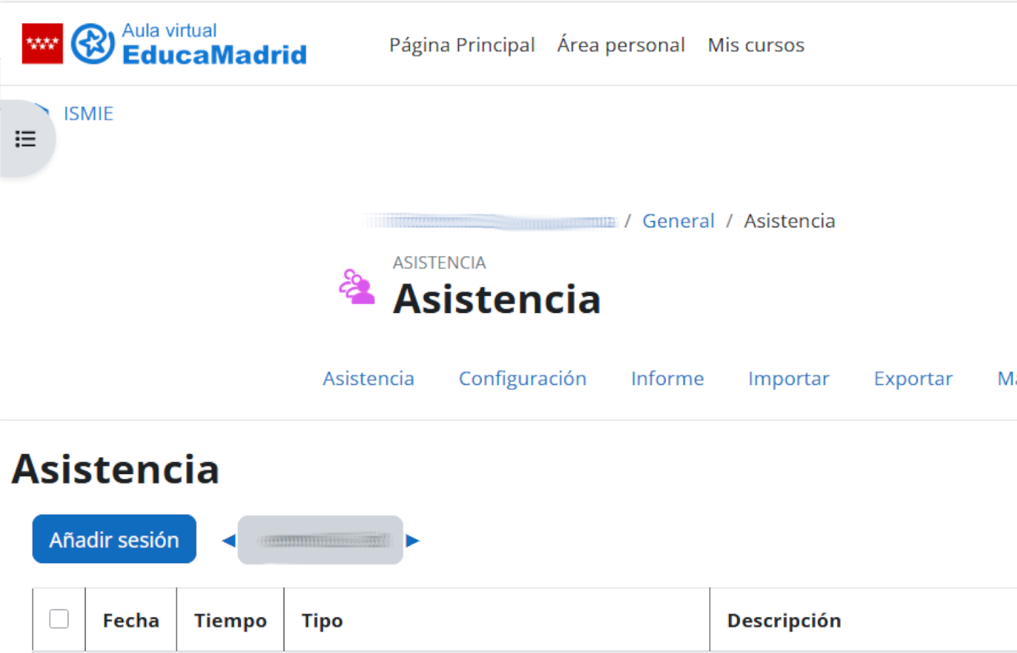 Previsualización del control de asistencia